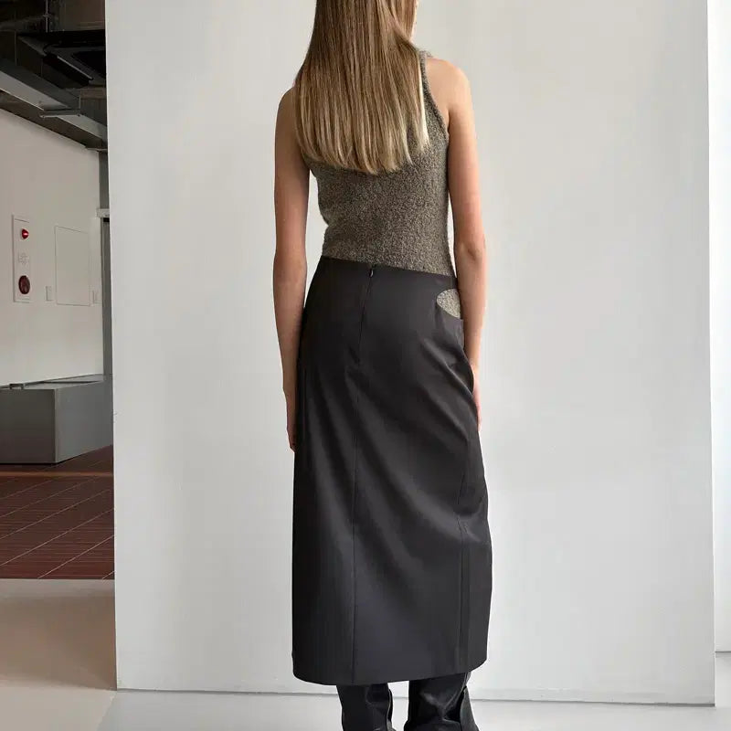 [BUNJANG] Low Classic Curve Hole Long Skirt (L) / 로우클래식 커브 홀 롱 스커트 L사이즈