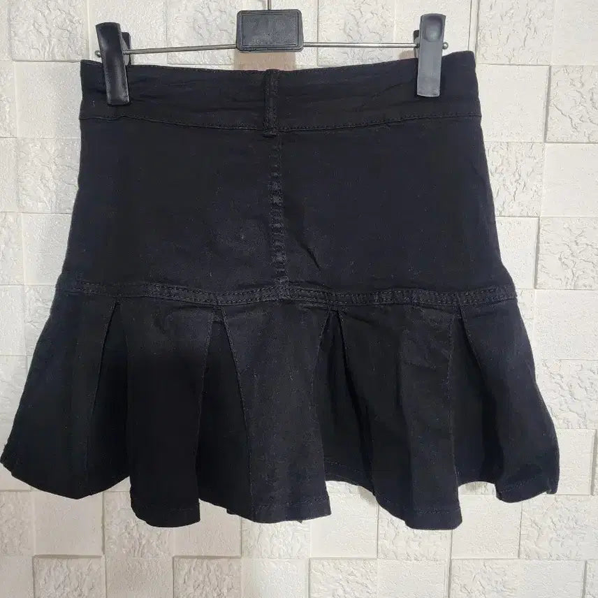 [BUNJANG] Black Denim Pleated Mini Skirt - M / 블랙 데님 플리츠 미니스커트 M 새제품