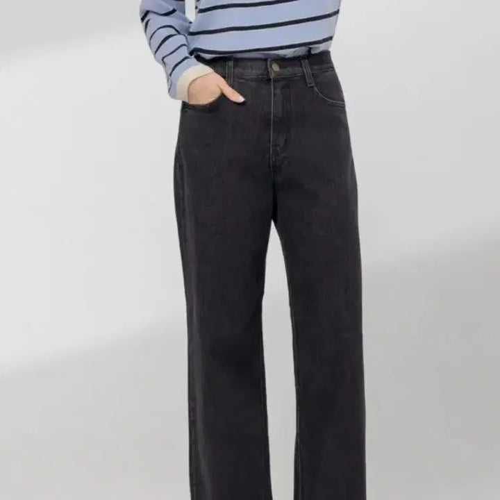 [BUNJANG] Wide Black Denim Pants (Size M) / 여성 와이드 흑청 바지 팬츠 m사이즈