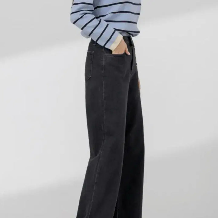 [BUNJANG] Wide Black Denim Pants (Size M) / 여성 와이드 흑청 바지 팬츠 m사이즈