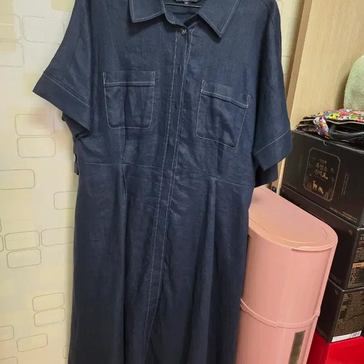 [BUNJANG] Aquascutum Linen Dress Navy / 아쿠아스큐텀 린넨 원피스 네이비