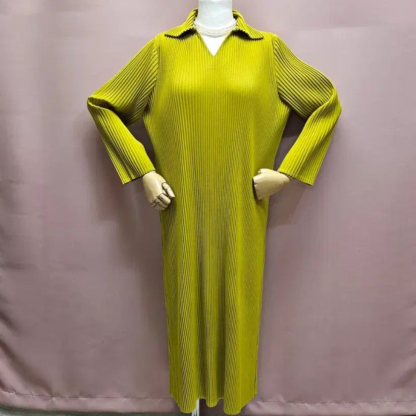[BUNJANG] Pleated New Collar Long Dress / 플리츠 뉴카라 롱원피스
