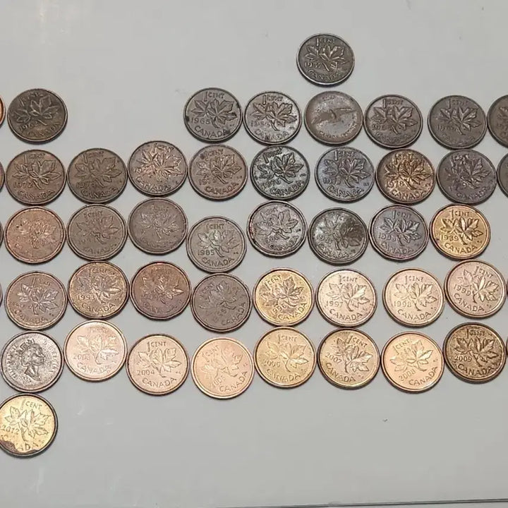 [BUNJANG] Collection of Discontinued Canadian 1 Cent Coins (1957-2012) / 단종된 캐나다 1센트 동전 모음 (1957년~2012년),50점 일괄