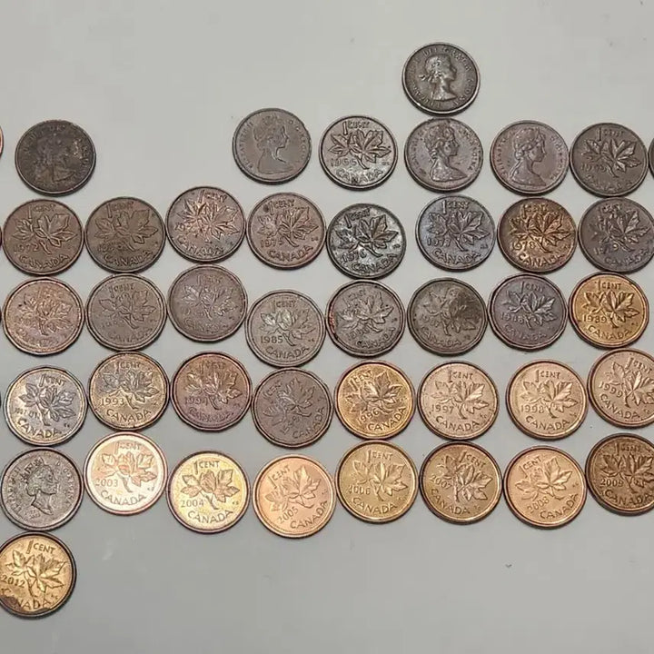 [BUNJANG] Collection of Discontinued Canadian 1 Cent Coins (1957-2012) / 단종된 캐나다 1센트 동전 모음 (1957년~2012년),50점 일괄