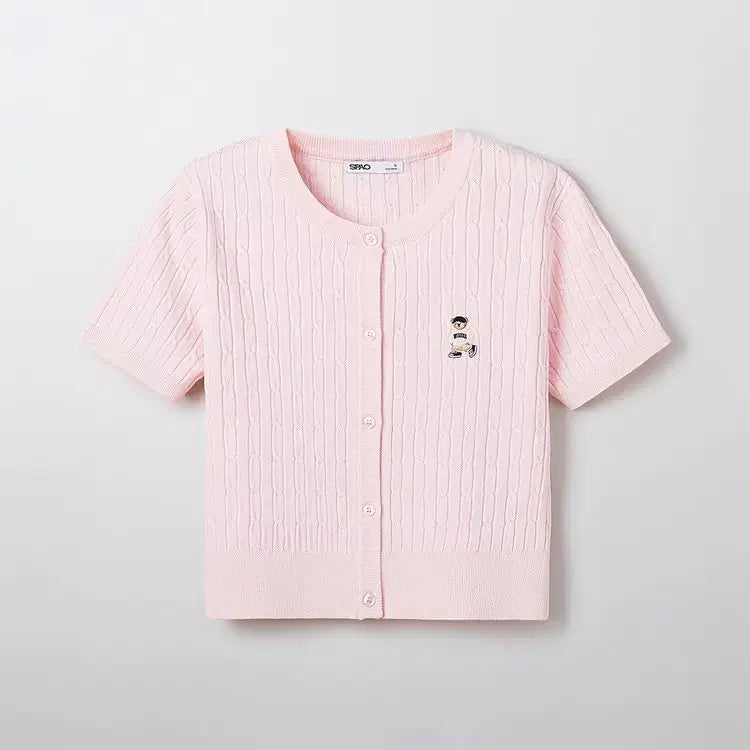[BUNJANG] Spao Woody Cable Crop Summer Cardigan - Pink / 스파오 우디 케이블 크롭 여름 반팔 가디건 핑크 만원샵