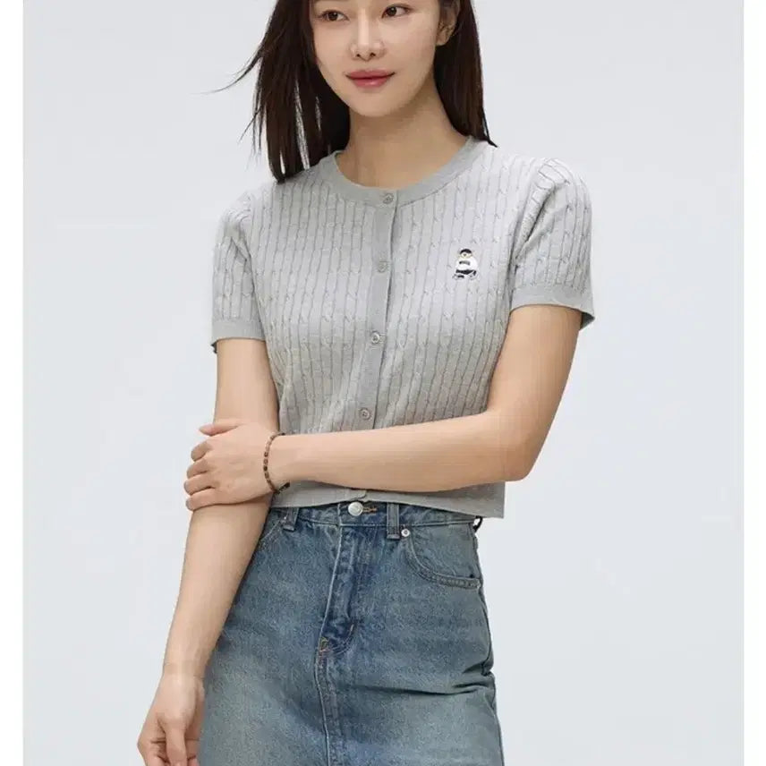 [BUNJANG] Spao Woody Cable Crop Summer Cardigan - Pink / 스파오 우디 케이블 크롭 여름 반팔 가디건 핑크 만원샵