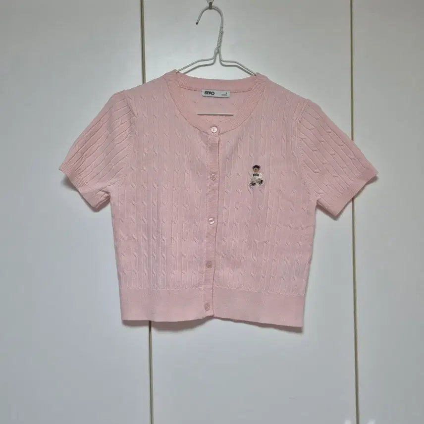 [BUNJANG] Spao Woody Cable Crop Summer Cardigan - Pink / 스파오 우디 케이블 크롭 여름 반팔 가디건 핑크 만원샵