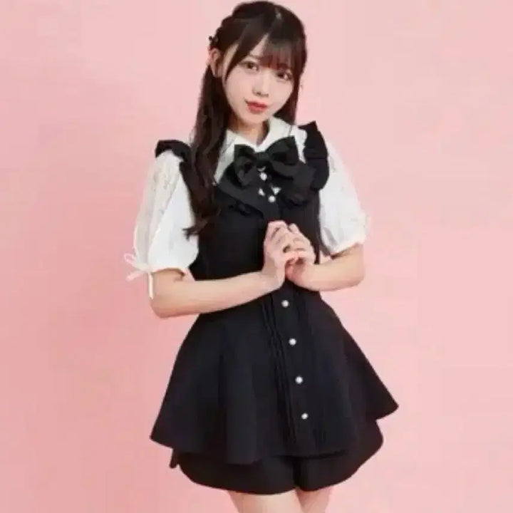 [BUNJANG] Secret Honey Black Ribbon Setup Short Sleeve Set / [일택포|실물사진O] 시크릿허니 시허니 반팔 블랙 리본 셋업 양지뢰 스나
