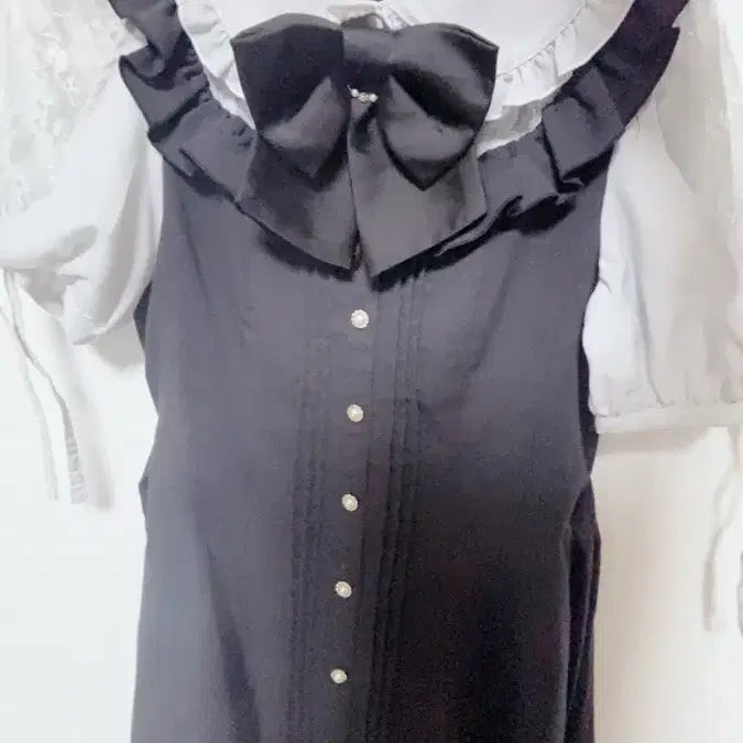 [BUNJANG] Secret Honey Black Ribbon Setup Short Sleeve Set / [일택포|실물사진O] 시크릿허니 시허니 반팔 블랙 리본 셋업 양지뢰 스나