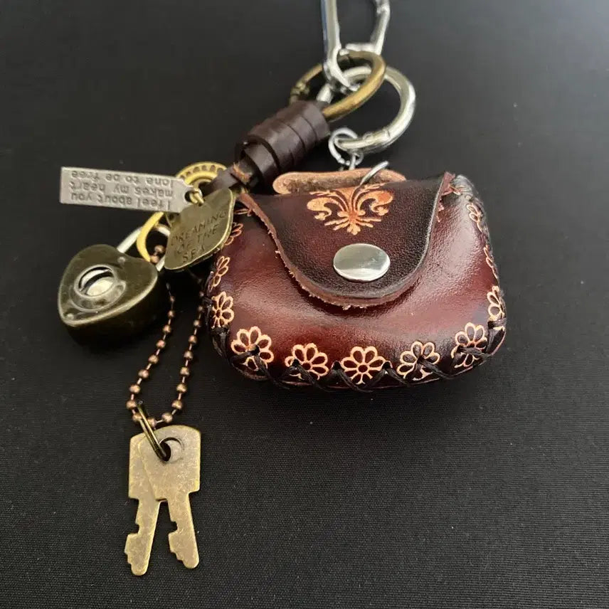 [BUNJANG] Vintage Leather Mini Pouch Keyring / 빈티지 레더 미니 파우치 키링