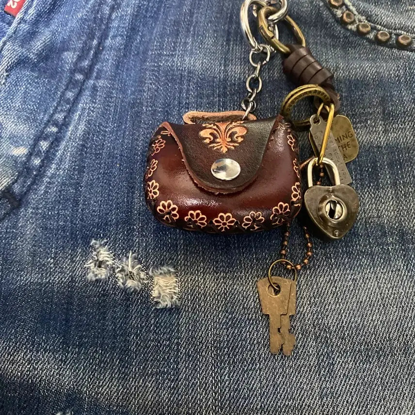 [BUNJANG] Vintage Leather Mini Pouch Keyring / 빈티지 레더 미니 파우치 키링