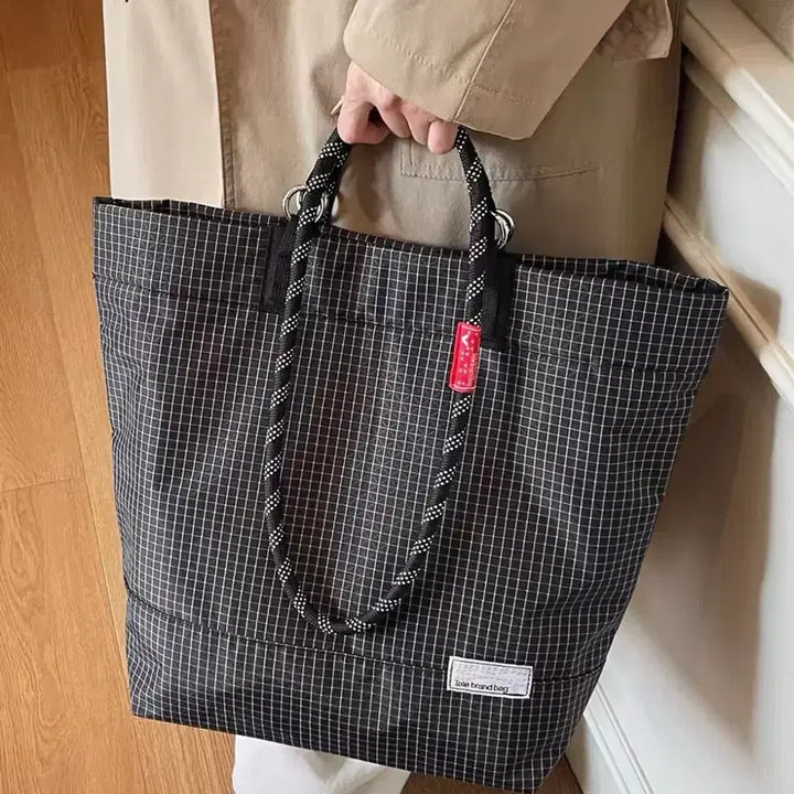 [BUNJANG] Stirrup Check Tote Bag / 로프 핸들 스티랩 체크 토트백 숄더백 겸용 (새제품)