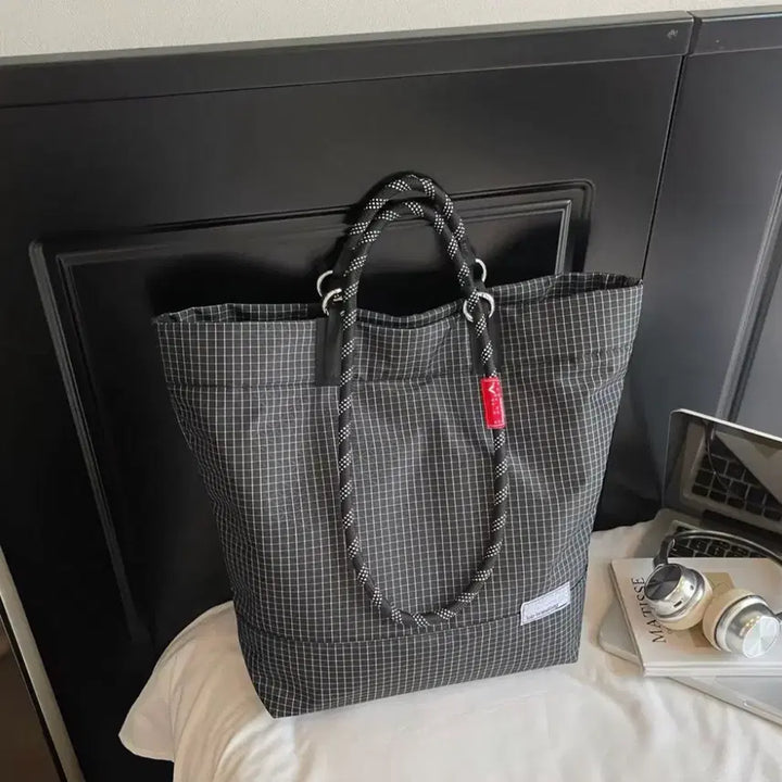[BUNJANG] Stirrup Check Tote Bag / 로프 핸들 스티랩 체크 토트백 숄더백 겸용 (새제품)
