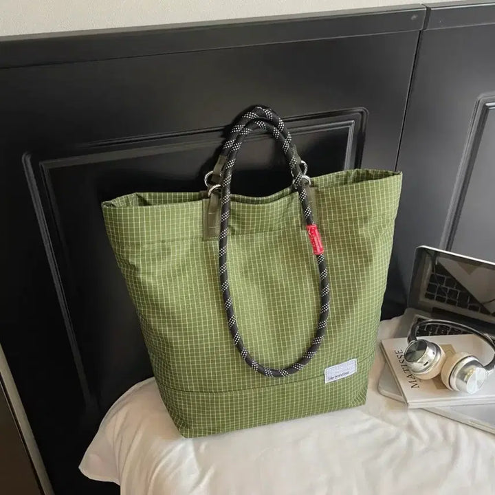 [BUNJANG] Stirrup Check Tote Bag / 로프 핸들 스티랩 체크 토트백 숄더백 겸용 (새제품)