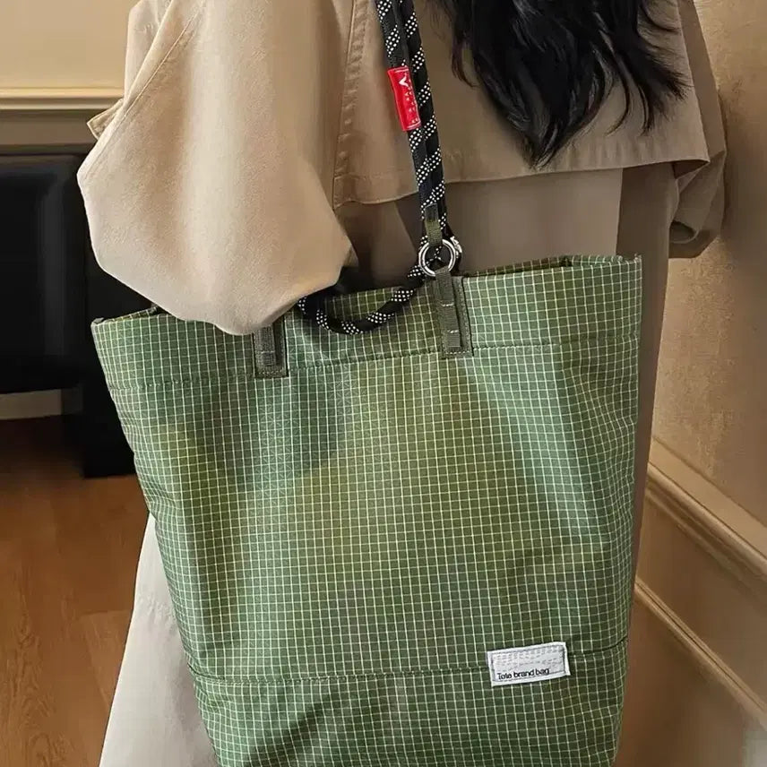 [BUNJANG] Stirrup Check Tote Bag / 로프 핸들 스티랩 체크 토트백 숄더백 겸용 (새제품)