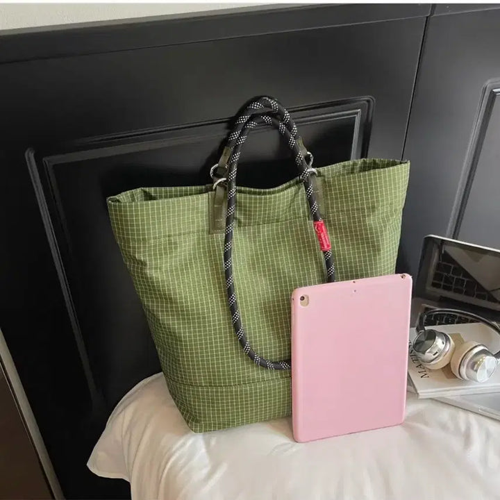 [BUNJANG] Stirrup Check Tote Bag / 로프 핸들 스티랩 체크 토트백 숄더백 겸용 (새제품)