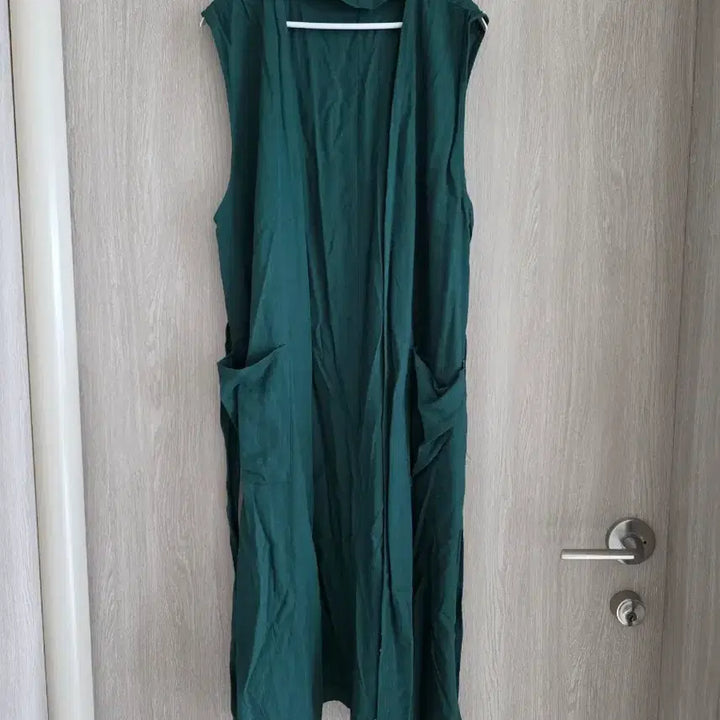 [BUNJANG] Deep Green Linen Long Vest / 딥그린 린넨 롱 베스트 FREE