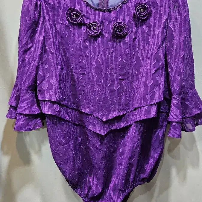[BUNJANG] Japanese Purple Jacquard Chiffon Body Suit Blouse / 일본제 쨍한보라 자가드쉬폰 바디수트 캉캉블라우스 ss4