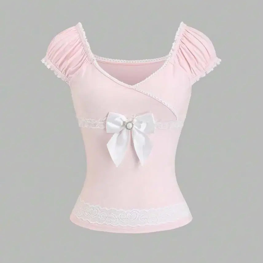 [BUNJANG] Ribbon Lace Hime Gyaru Blouse / 리본 레이스 히메갸루 블라우스