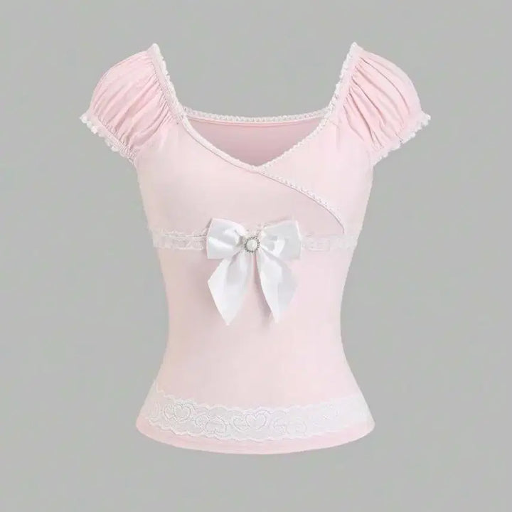[BUNJANG] Ribbon Lace Hime Gyaru Blouse / 리본 레이스 히메갸루 블라우스