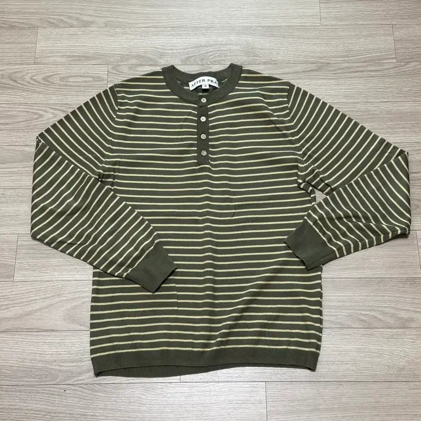[BUNJANG] After Pray Striped Henley Neck Khaki Shirt / [M] 애프터프레이 스트라이프 헨리넥 카키