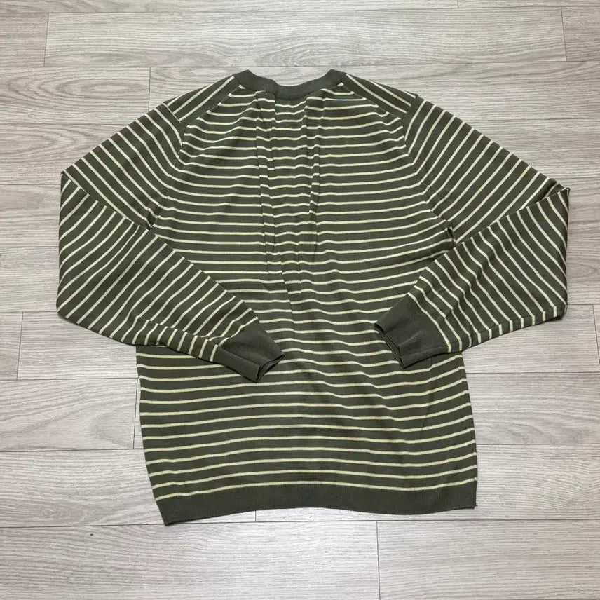 [BUNJANG] After Pray Striped Henley Neck Khaki Shirt / [M] 애프터프레이 스트라이프 헨리넥 카키