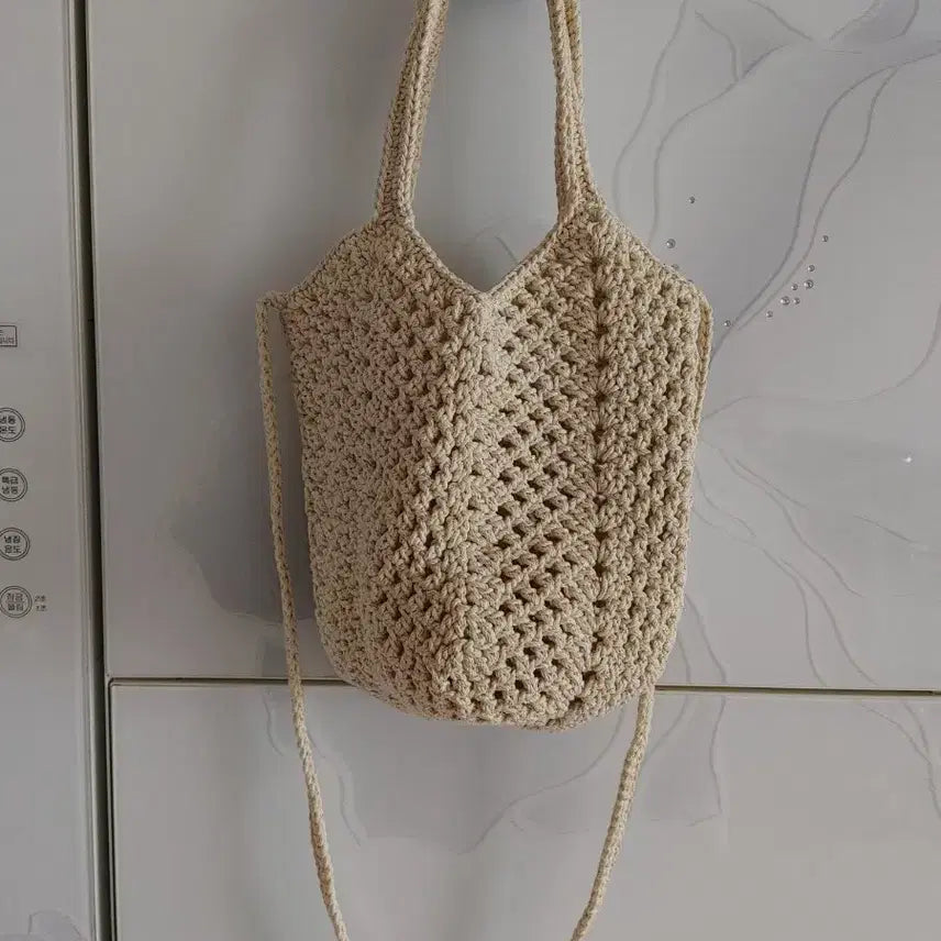 [BUNJANG] Handmade Ivory Granny Square Crochet Bag / 핸드메이드 코바늘 그래니스퀘어 가방