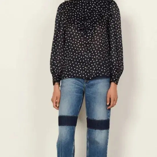 [BUNJANG] Sandro Jabo Collar Dot Blouse / 산드로 자보 칼라 도트 셔츠 블라우스