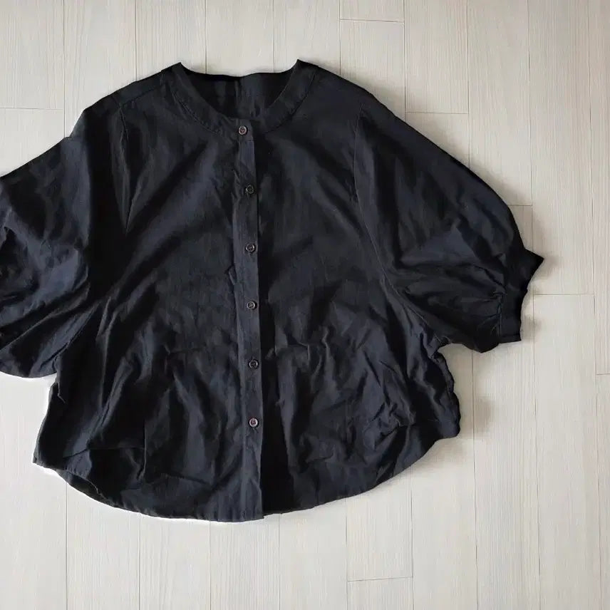 [BUNJANG] Black Balloon Sleeve Shirt Blouse / 블랙 벌룬 소매 셔츠 블라우스