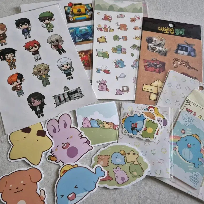 [BUNJANG] Pixelly Sticker, Bambanon Postcard Bundle Set / 픽셀리 스티커 부적, 밤보눈 엽서 일괄