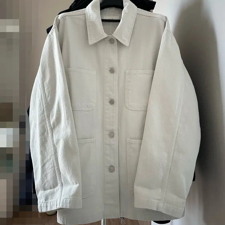 [BUNJANG] Miel Art Denim Jacket (Work Jacket) - Ivory / 미엘 아트 데님 자켓(워크자켓) 아이보리