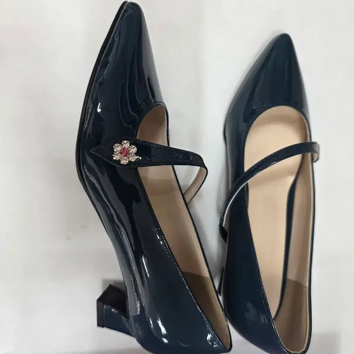 [BUNJANG] Amelia Pumps - Navy Enamel Leather Heels / 아멜리아 펌프스