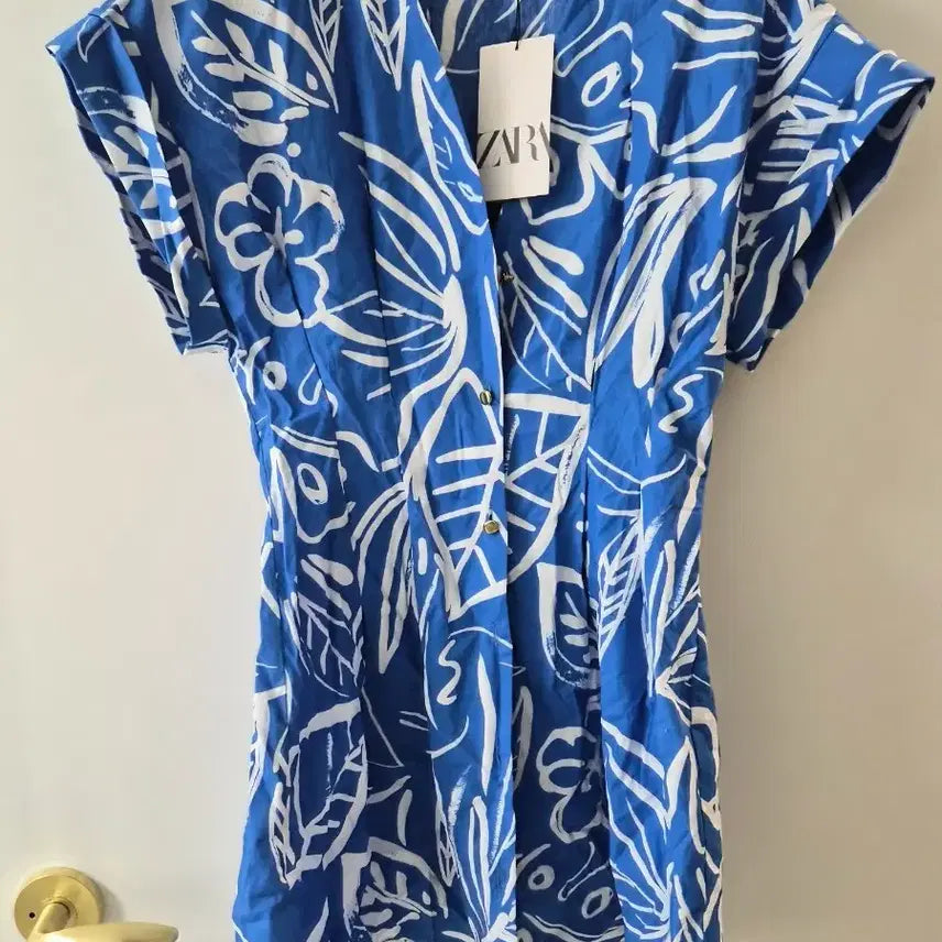 [BUNJANG] ZARA Blue Floral Pattern Short Sleeve Mini Dress / 자라 블루 플라워 패턴 반팔 원피스