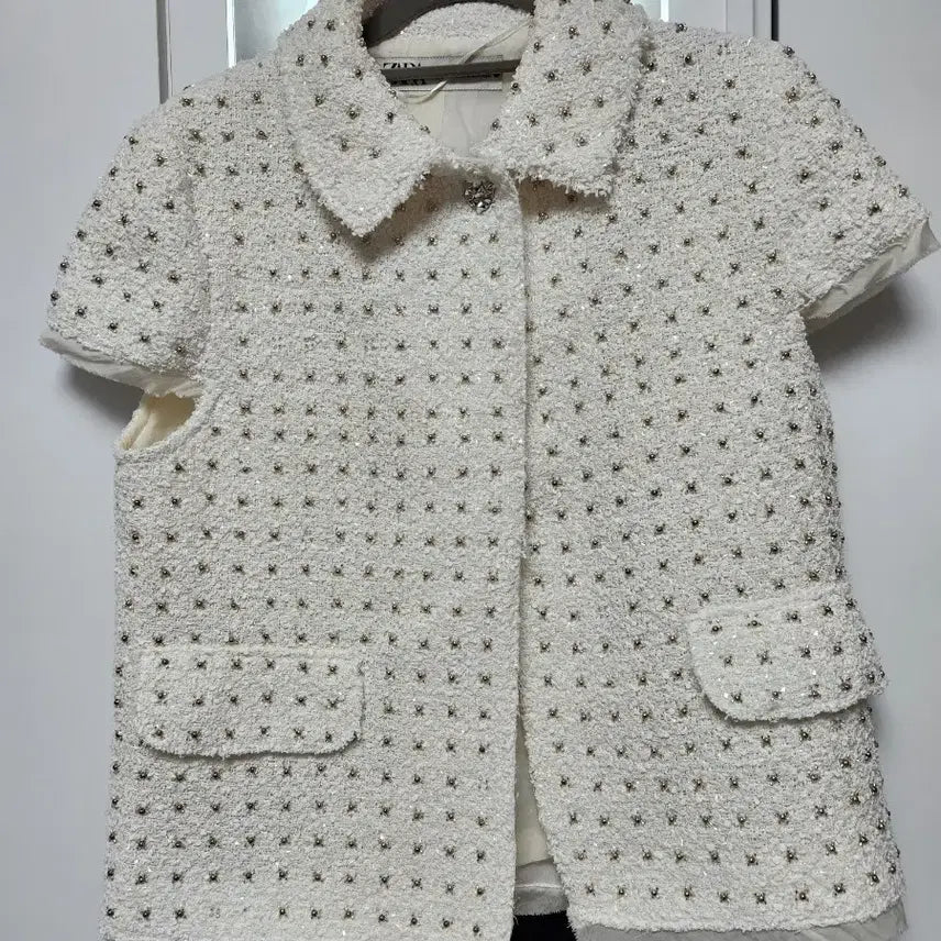 [BUNJANG] Zara White Glitter Structured Jacket / 자라 화이트 글리터 스트럭처 재킷