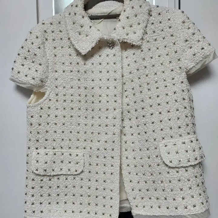 [BUNJANG] Zara White Glitter Structured Jacket / 자라 화이트 글리터 스트럭처 재킷