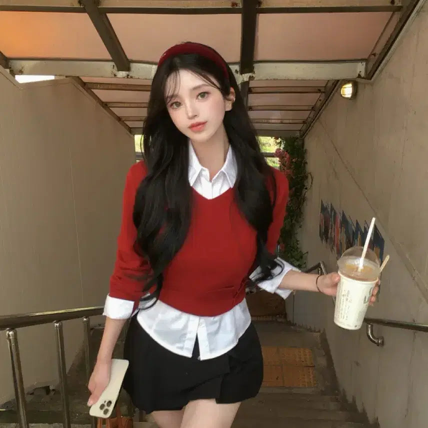 [BUNJANG] Mayoon -5kg Correction Fit Button Knit (Deep Red) / 메이윤 -5kg 보정핏 버튼니트 (딥레드)