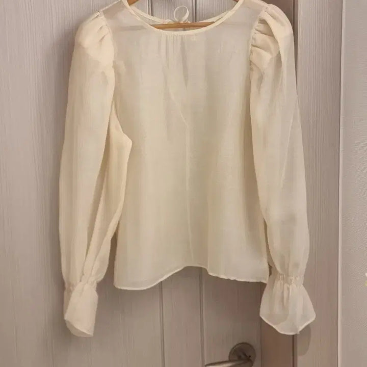 [BUNJANG] Beige See-Through Blouse with Frill Sleeves / 시스루 블라우스