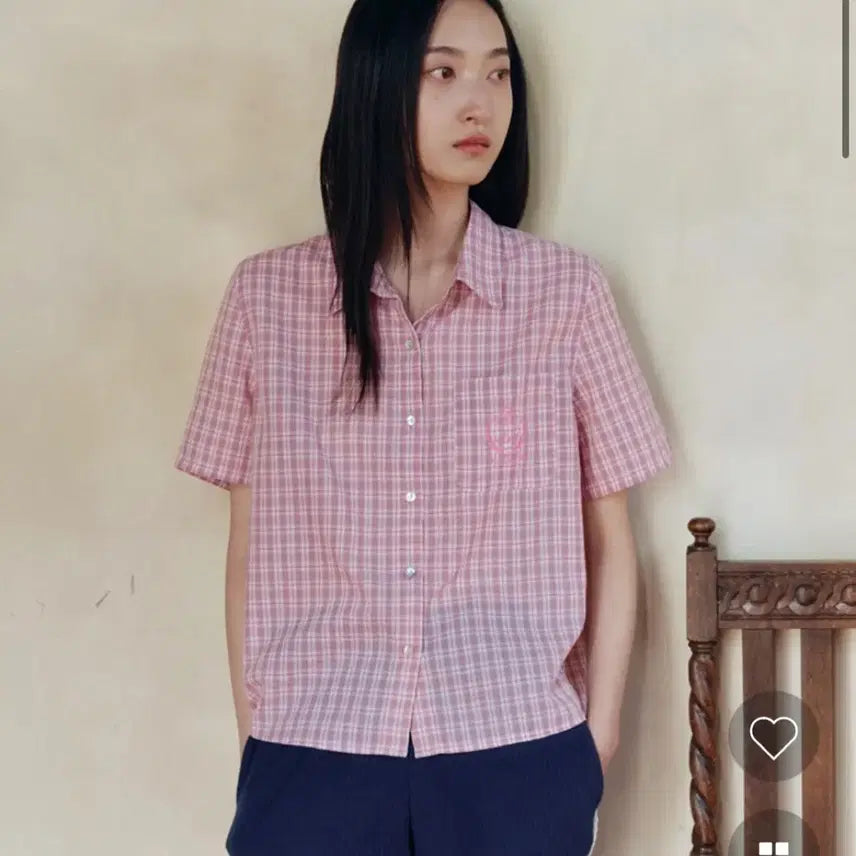 [BUNJANG] sienne Nozomi Check Short-Sleeve Shirt Pink / 시엔느 노조미 체크 반팔셔츠 핑크