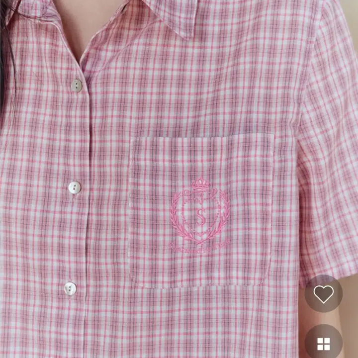 [BUNJANG] sienne Nozomi Check Short-Sleeve Shirt Pink / 시엔느 노조미 체크 반팔셔츠 핑크