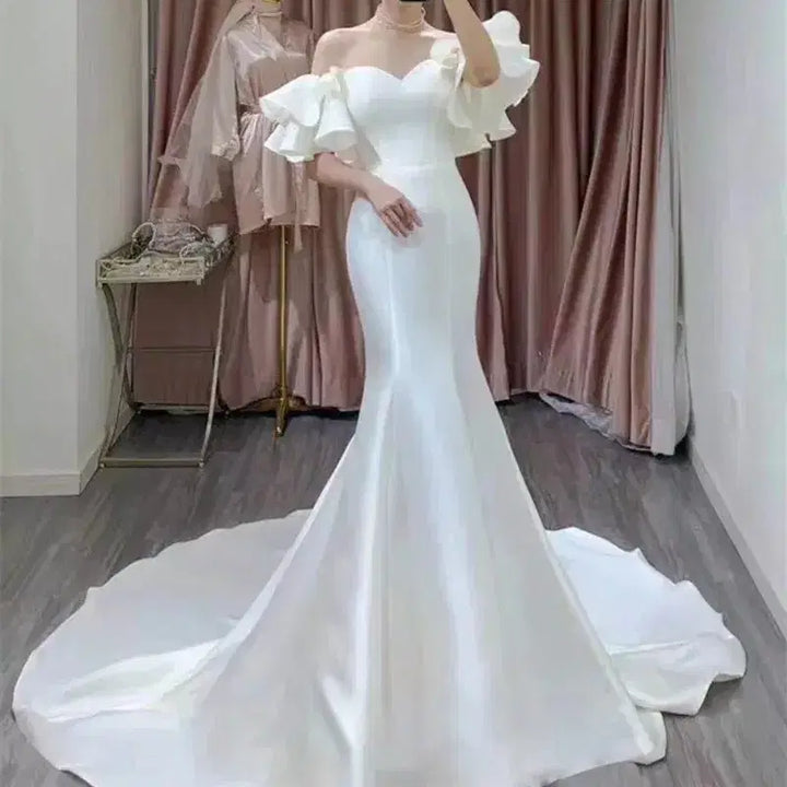 [BUNJANG] Mermaid Line Silk Wedding Dress / 웨딩드레스판매 셀프웨딩 세미웨딩