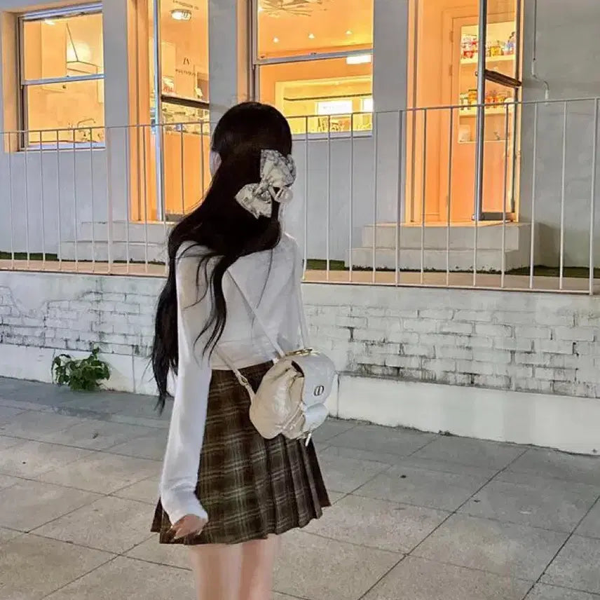 [BUNJANG] Mayoon Check Belt Pleated Skirt (Brown) / 메이윤 체크 벨트 플리츠 스커트 (브라운)