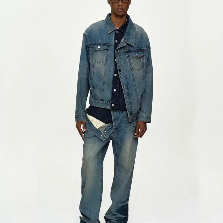 [BUNJANG] Unisex Asymmetric Layered Wide-Leg Jeans / UNISEX ASYMMETRIC LAYERED WIDE-LEG JEANS