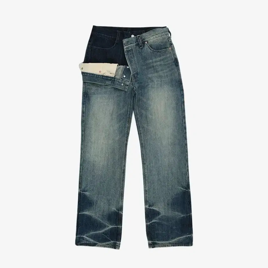 [BUNJANG] Unisex Asymmetric Layered Wide-Leg Jeans / UNISEX ASYMMETRIC LAYERED WIDE-LEG JEANS