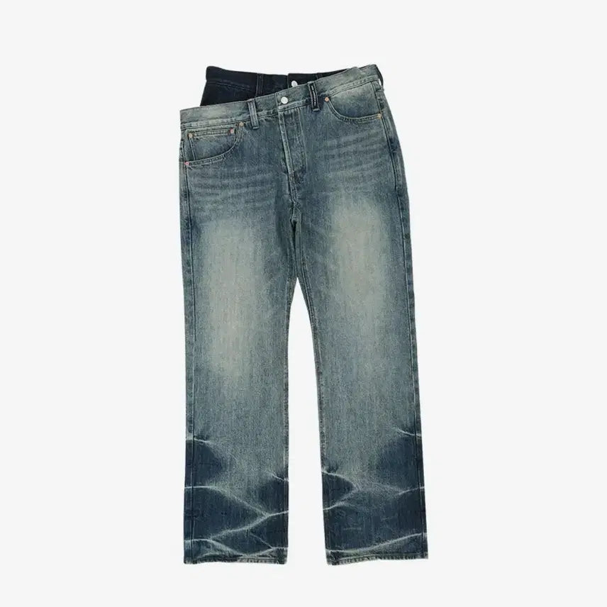 [BUNJANG] Unisex Asymmetric Layered Wide-Leg Jeans / UNISEX ASYMMETRIC LAYERED WIDE-LEG JEANS