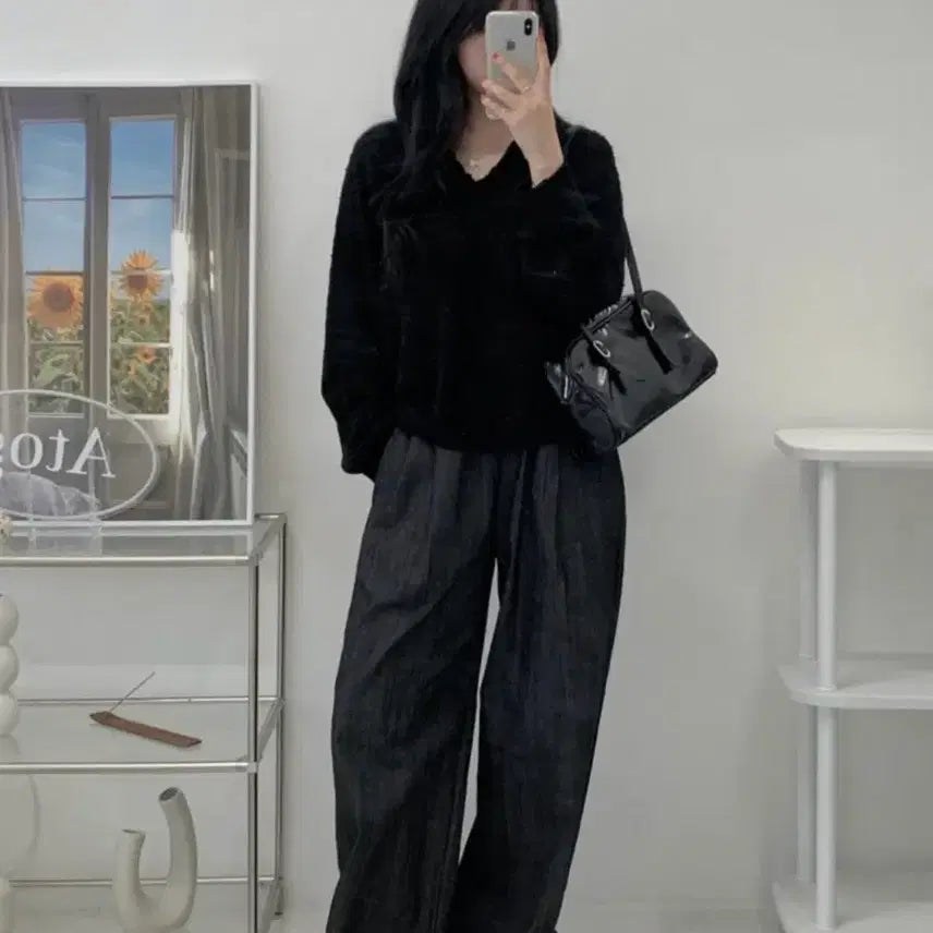 [BUNJANG] Pintuck Wide Banding Denim Pants - Black / 핀턱 와이드 데님 밴딩팬츠 흑청 여성바지 여자청바지 핀턱팬츠