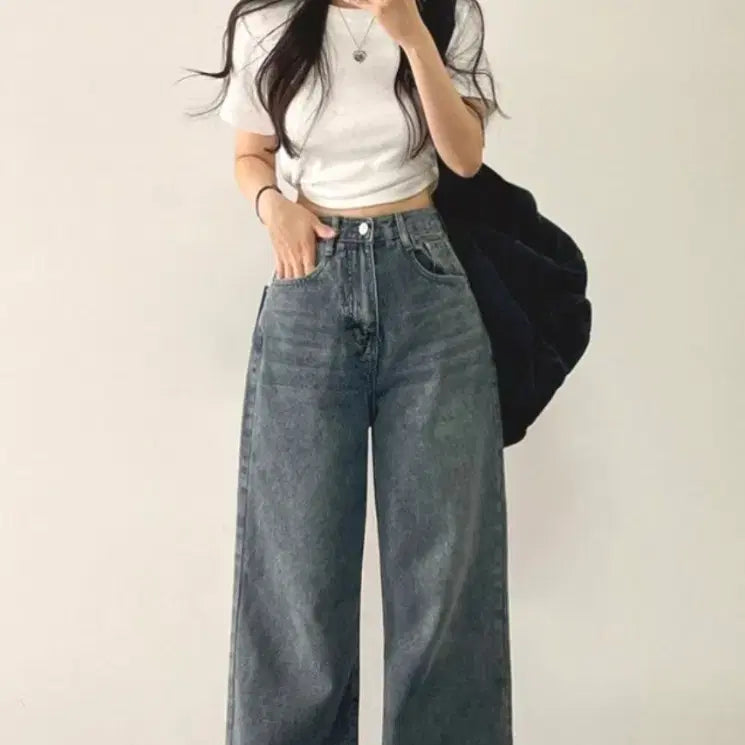 [BUNJANG] Wide Leg Denim Pants (Gray) - M / 일자 와이드데님 팬츠 (그레이)M