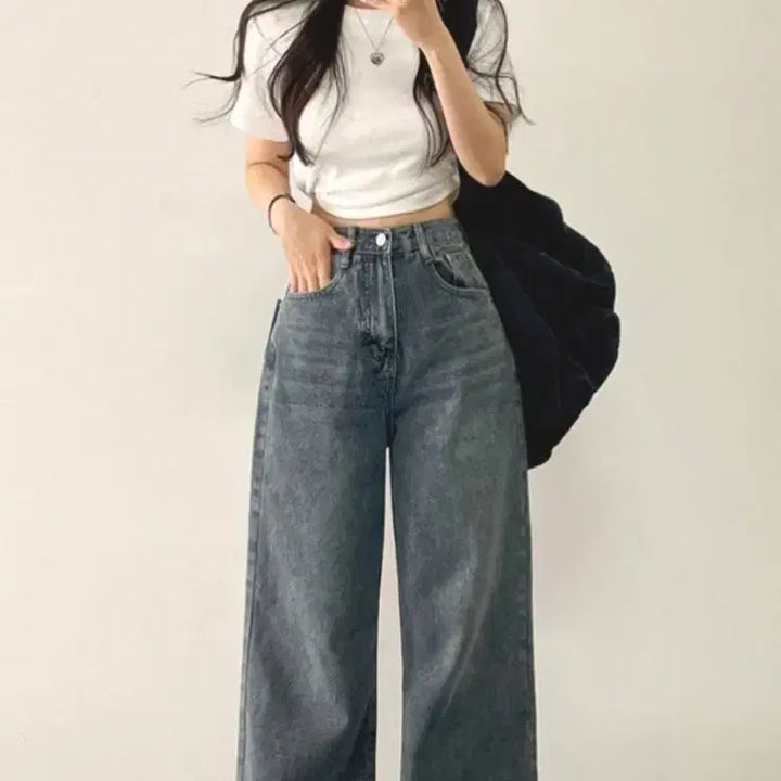 [BUNJANG] Wide Leg Denim Pants (Gray) - M / 일자 와이드데님 팬츠 (그레이)M