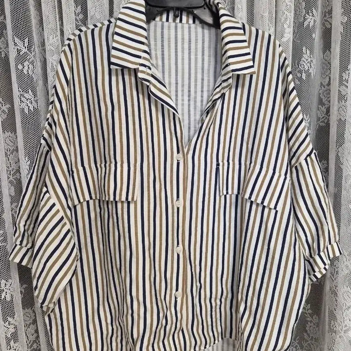 [BUNJANG] Striped Short Sleeve Shirt / 스트라이프 반팔 남방 셔츠