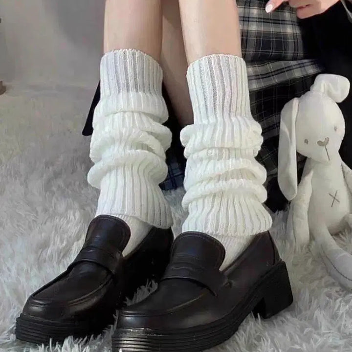 [BUNJANG] Nylon Leg Warmers Bundle Set / 니삭스 루즈삭스 레그워머 발토시 긴무릎양말 검정,흰색 2개 일괄