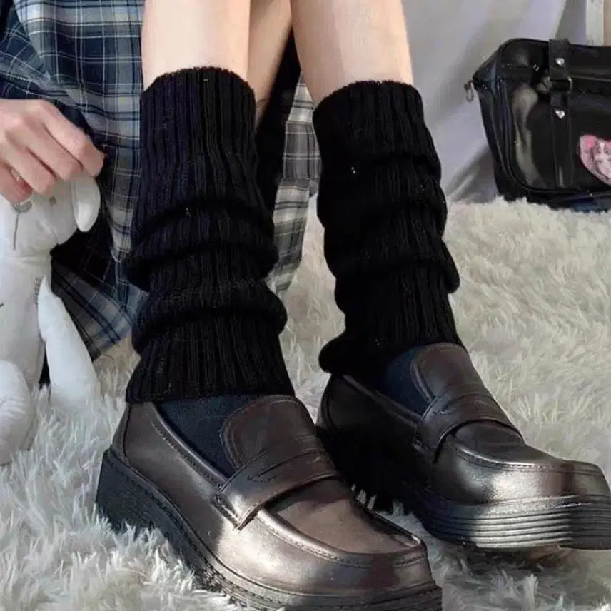 [BUNJANG] Nylon Leg Warmers Bundle Set / 니삭스 루즈삭스 레그워머 발토시 긴무릎양말 검정,흰색 2개 일괄